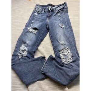 Judy Blue Mid Rise Boyfriend Fit Paint Splattered Distressed Denim Jeans 3/26